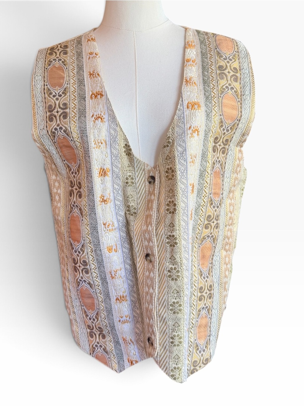 Vintage Brocade Tapestry Vest Metallic Gold Boho Maximalist XL